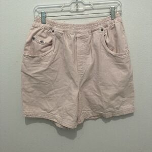 BILL BLASS JEANS white pink gingham elastic waist pull on shorts L